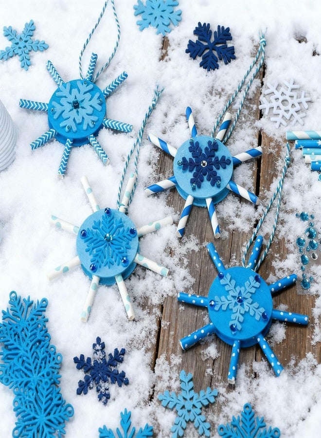 Potchen 50 Sets Winter Snowflake Craft Kits Wonderland Party Favor DIY 3D Snow Hanging Ornaments Make Your Own Snowflake Felt Paper Straws Diamond Stickers for Holiday Ice Party Favor - Image 4